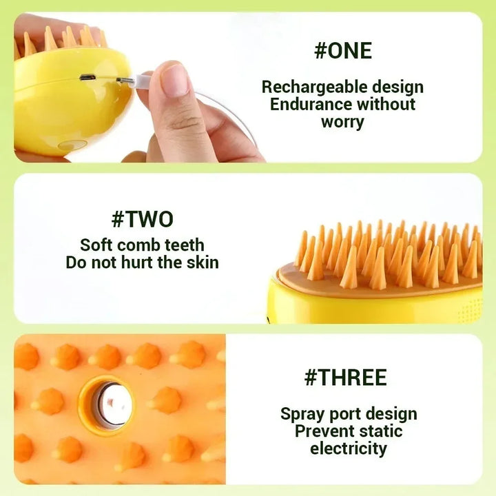 3-in-1 Electric Pet Steam Brush, Sprayer & Massage Comb