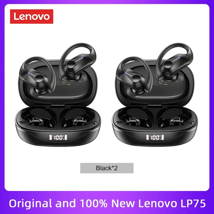 Lenovo LP75 TWS Bluetooth 5.3 Earphones - Noise Reduction, Waterproof, LED Display