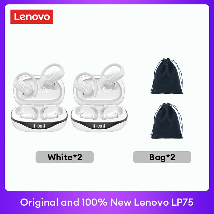 Lenovo LP75 TWS Bluetooth 5.3 Earphones - Noise Reduction, Waterproof, LED Display