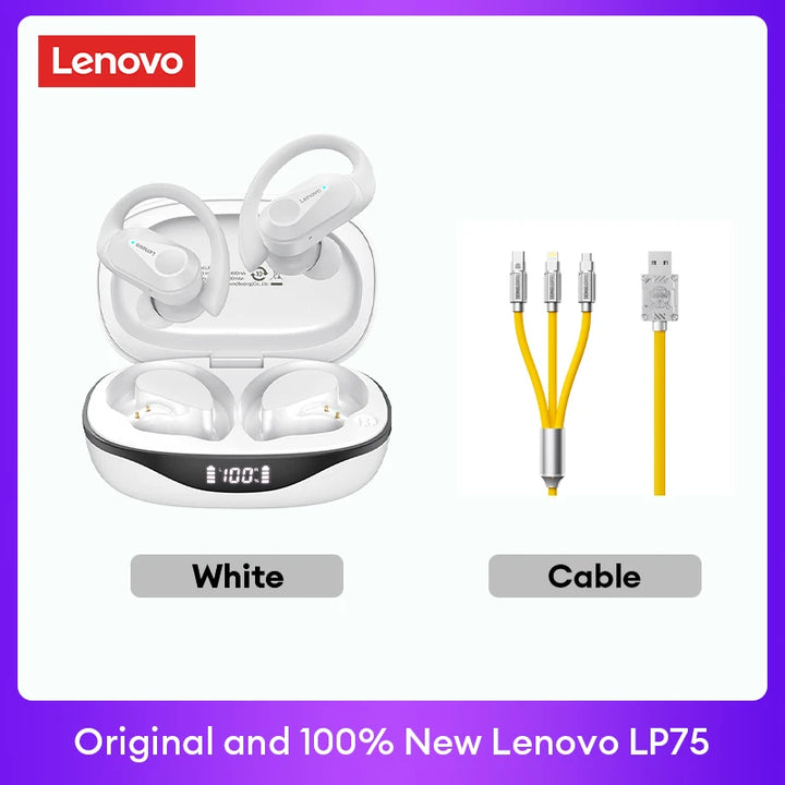 Lenovo LP75 TWS Bluetooth 5.3 Earphones - Noise Reduction, Waterproof, LED Display