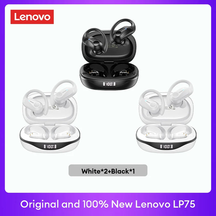 Lenovo LP75 TWS Bluetooth 5.3 Earphones - Noise Reduction, Waterproof, LED Display