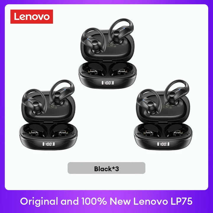 Lenovo LP75 TWS Bluetooth 5.3 Earphones - Noise Reduction, Waterproof, LED Display