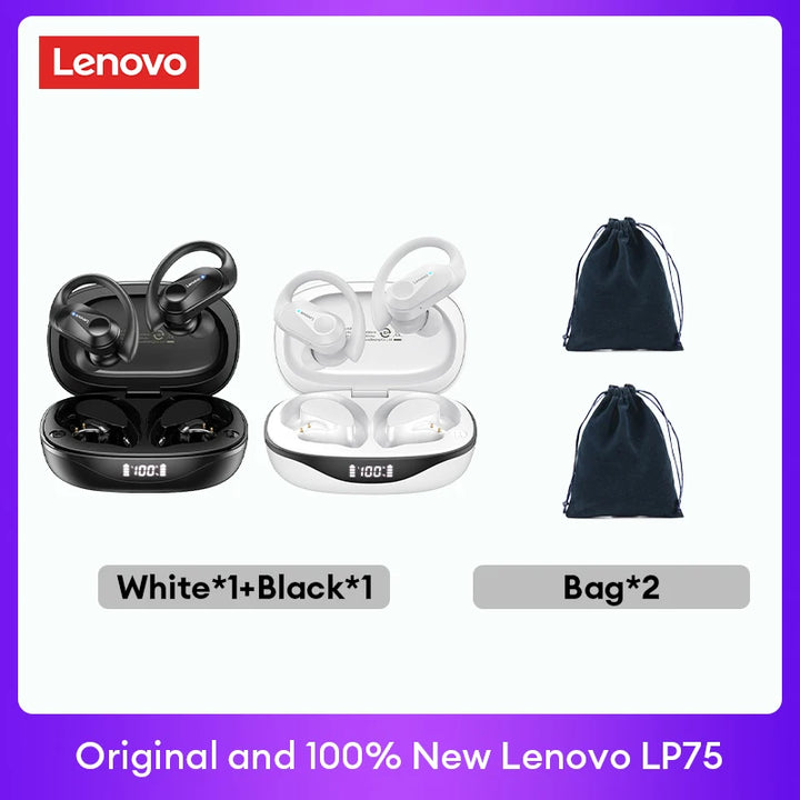 Lenovo LP75 TWS Bluetooth 5.3 Earphones - Noise Reduction, Waterproof, LED Display