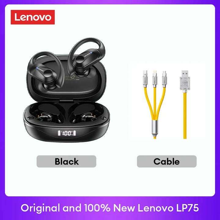 Lenovo LP75 TWS Bluetooth 5.3 Earphones - Noise Reduction, Waterproof, LED Display