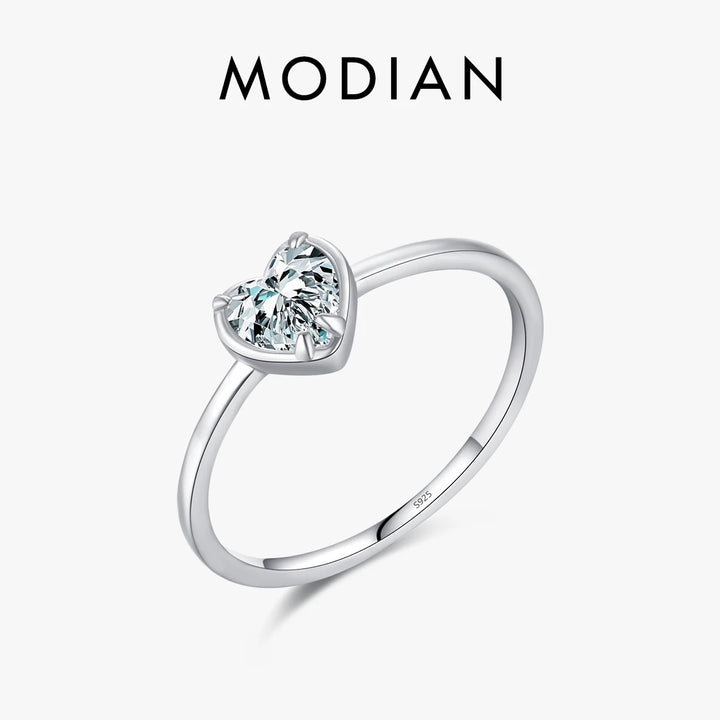 MODIAN 925 Sterling Silver Minimalism Romantic Hearts Zirconia Rings For Women