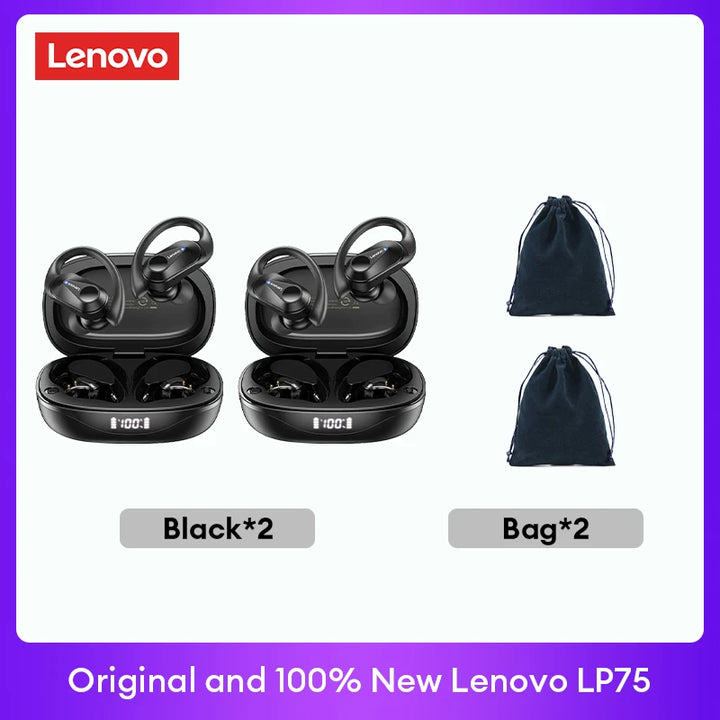 Lenovo LP75 TWS Bluetooth 5.3 Earphones - Noise Reduction, Waterproof, LED Display