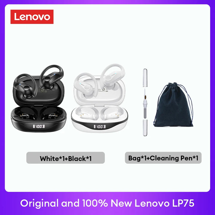 Lenovo LP75 TWS Bluetooth 5.3 Earphones - Noise Reduction, Waterproof, LED Display