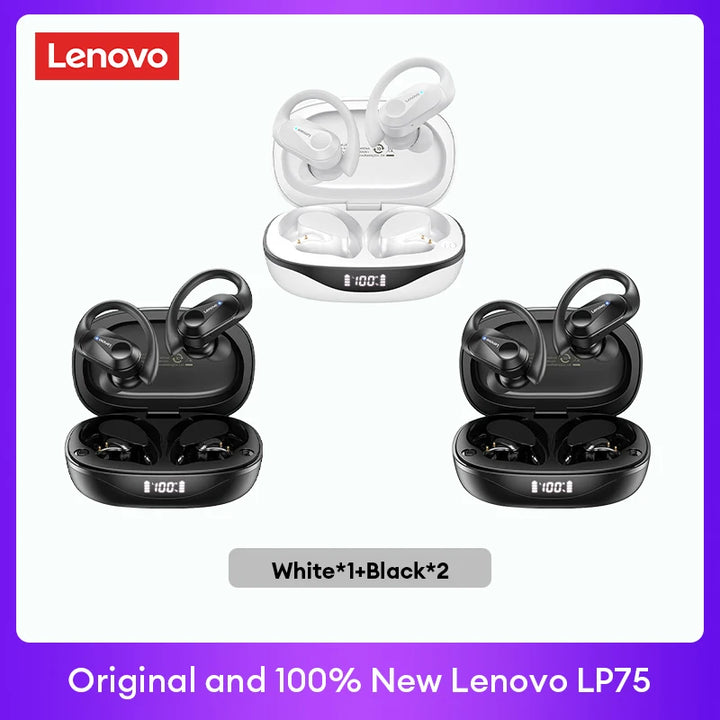 Lenovo LP75 TWS Bluetooth 5.3 Earphones - Noise Reduction, Waterproof, LED Display