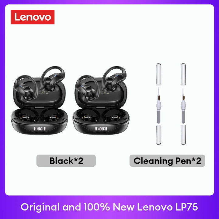 Lenovo LP75 TWS Bluetooth 5.3 Earphones - Noise Reduction, Waterproof, LED Display